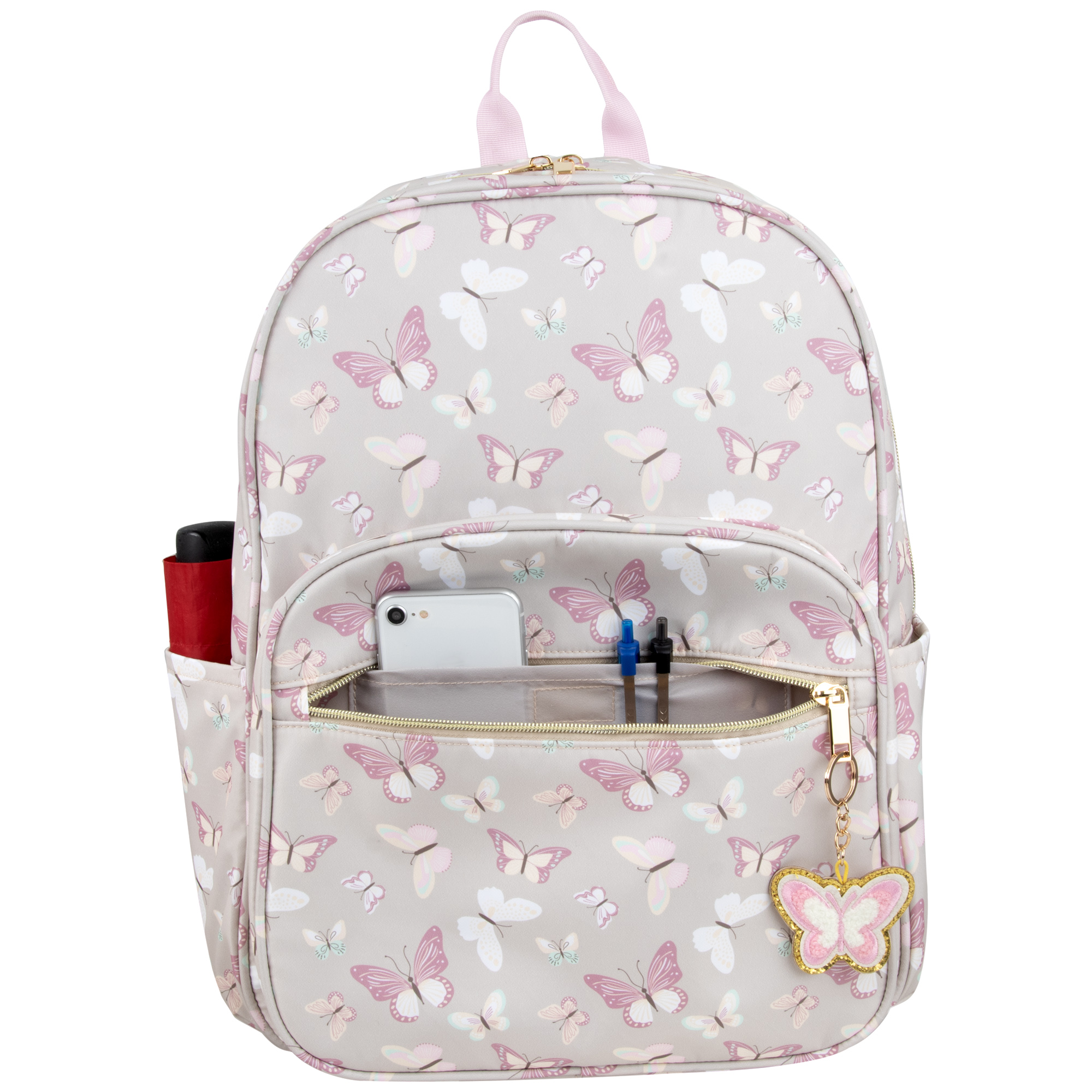 Sac à dos Madison & Dakota beige papillon, 17 pouces