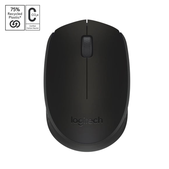 Logitech Wireless Mouse M170, 2.4 GHz with USB Mini Receiver, , 12-Months Battery Life - Black
