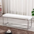 thumbnail image 4 of Heavenly Collection White Faux Leather Upholstered Bench with Chrome Metal Base – Modern Accent Bench for Entryway, Bedroom, or Living Room, 4 of 7