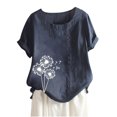 thumbnail image 1 of Cameland Hauts pour Femmes Col Rond Manches Courtes Imprimé Floral Chemise Ample, 1 of 3