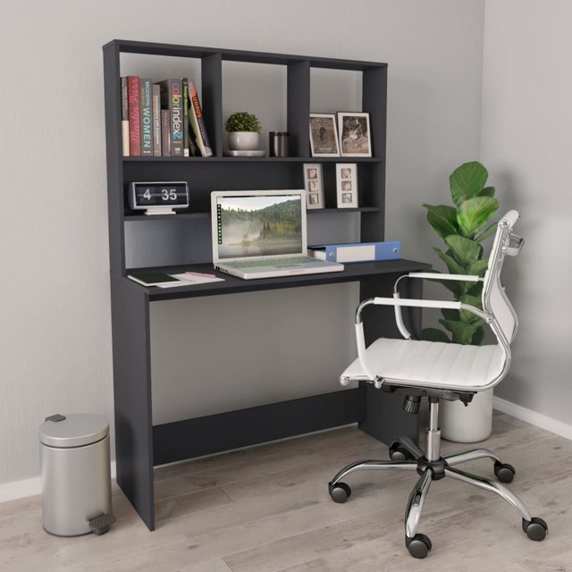 vidaXL Desk with Shelf Grey 110x45x157 cm Engineered Wood