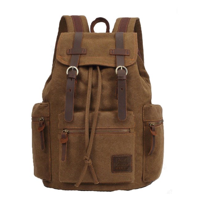KAUKKO Vintage Casual Canvas and Leather Rucksack Backpack, 1Khaki