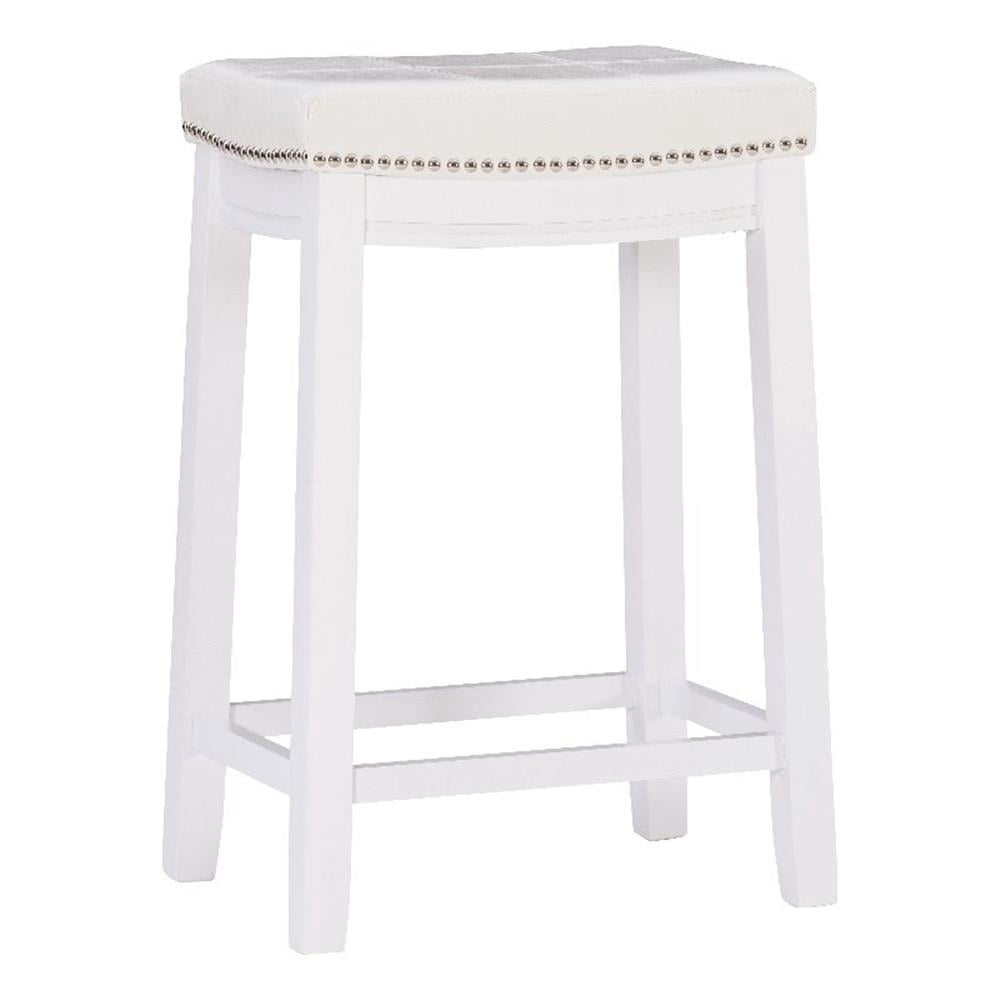 Linon Claridge Backless Counter Stool White Faux Leather Wood Frame in White