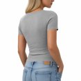 thumbnail image 4 of cfhntfmh Henley Shirts for Women Summer Short Sleeve Tops V Neck Basic Tees Fitted Ribbed Button up Beach Vacation Shirts, 4 of 6