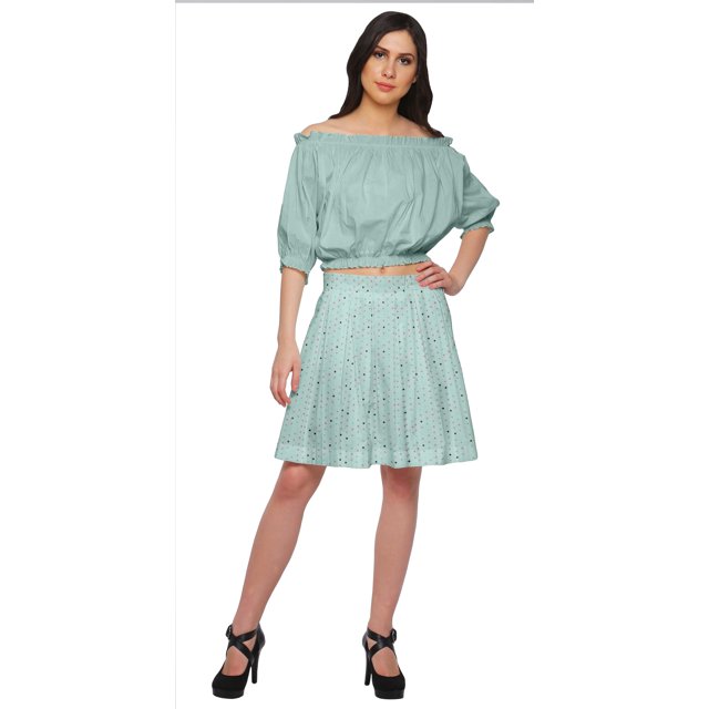 Moomaya Jupe Courte Plissée en Coton Imprimé Mini pour Femmes Vêtements Décontractés