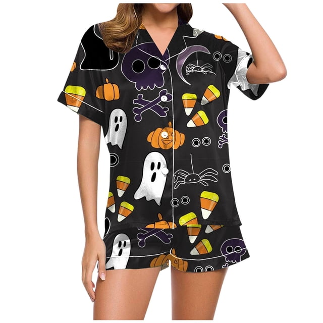 GDREDA Vêtements de Nuit Légers pour Femmes Dames pyjamas Décontractés Imprimés et Ensemble de Shorts Femmes Ensembles de Pyjama pyjamas Noir,TTG