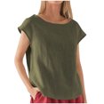 thumbnail image 1 of Penkiiy Blouse en Lin pour Femme à Manches Courtes, Col Ras du Cou, Hauts d'Été Décontractés, Coupe Ample, 2TG, Vert Armée, 1 of 5