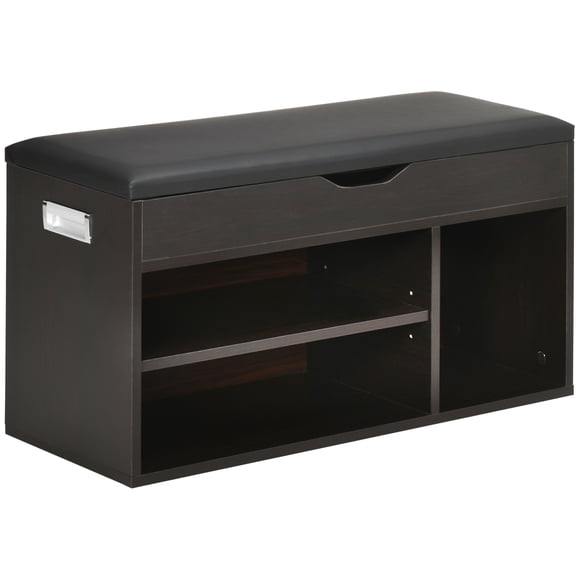 CoSoTower Banc à Chaussures pour Entrée avec Coussin Rembourré, Rangement Dissimulé pour Couloir, Salon, Noir