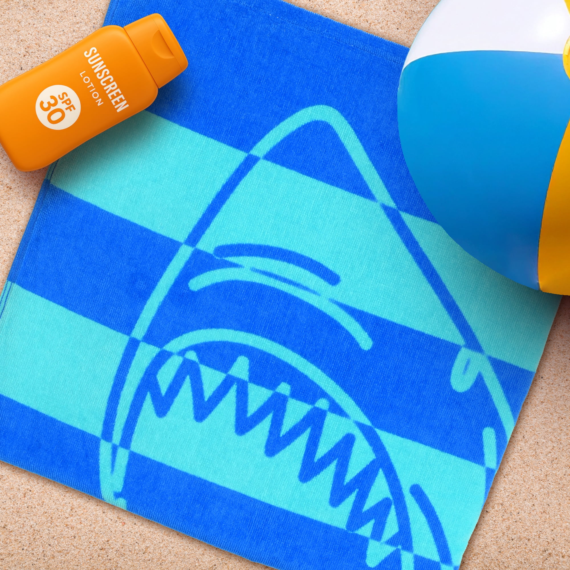 Mainstays Kids Beach Towel, Shark Strike, 1 Piece, 60" x 30"