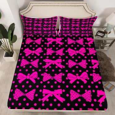 Erosebridal Kawaii Ribbon Fitted Sheet Full, Cute Cartoon Bedding Set Full Size, Princess Style Bedding Full Size, Lightweight Room Decor, 3-Piece(No Top Sheet)