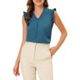 thumbnail image 1 of INSPIRE CHIC Women's Ruffled Sleeveless Pullover V- Neck Work Blouses Tops S Peacock Blue, 1 of 6