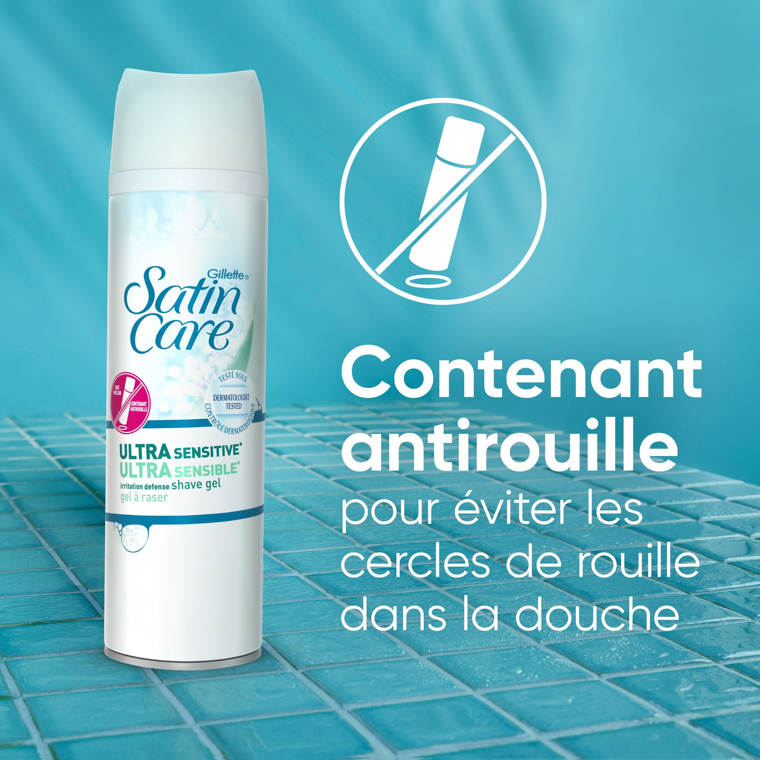 Gel à raser Gillette Venus Satin Care Peau ultra sensible, crème à raser pour femmes, non parfumé, 198g (7oz)