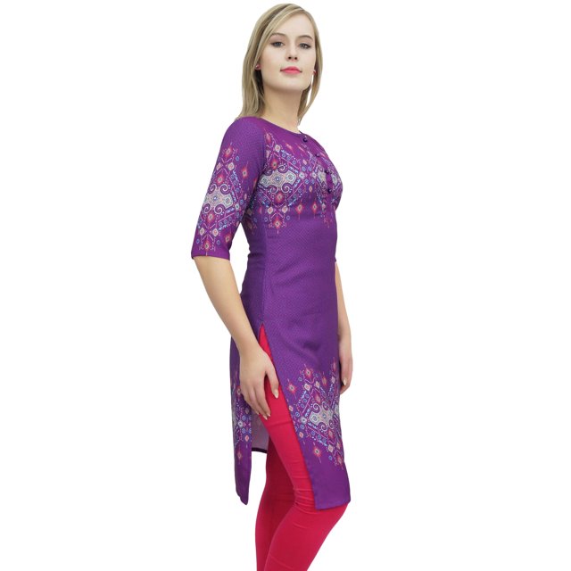 Bimba Tunique pour Femme Manches 3/4 kurti Kurta Imprimé Violet Robe Ethnique Porter-16