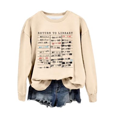 Kcodviy Chemise de Bibliothèque Femme Vintage Décontractée à Fermeture Éclair Chandail pour Amatrice de Livres Graphique Décontracté à Manches Longues Col Ras du Cou Lectrice Bibliothécaire Enseignante Ensembles de Survêtements Décontractés Femme Ensemble Chandail à Enfiler Hauts