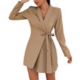 thumbnail image 2 of WTXUE Robes d'Uniforme, Blazer à Manches Longues Ligne A Col en V, Automne Hiver Veste de Complet en Dentelle Plissée Robe Unie Falda Courte Mujer Blouson Mini pour Femme Grande Taille, Brun Taille TTG, 2 of 6