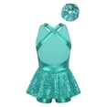 thumbnail image 2 of Riismen Robe Justaucorps Sans Manches à Paillettes Brillantes pour Filles Enfants Costume de Danse Latin Jazz Salsa Samba Rumba Vert Lac 12, 2 of 5