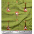 thumbnail image 1 of Soimoi Green Cotton Jersey Fabric Notes & Guitar Musical Instrument Printed Craft Fabric by the Yard 58 Inch Wide, 1 of 5