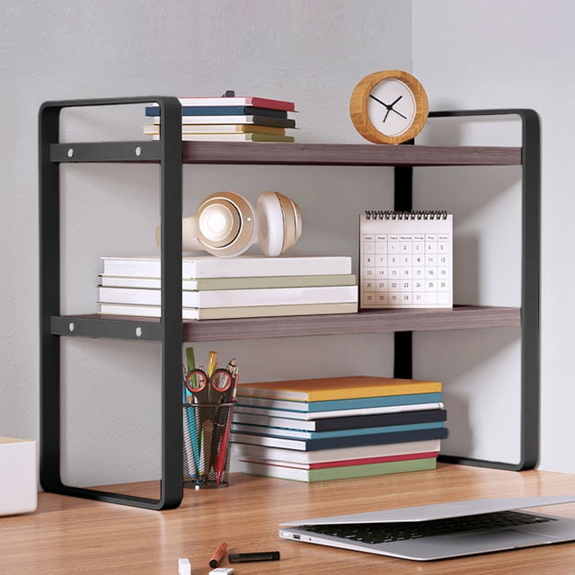 Double-Tier Desktop Storage Shelf Student Desk Organizer Office Computer Desk Tiered Cabinet
