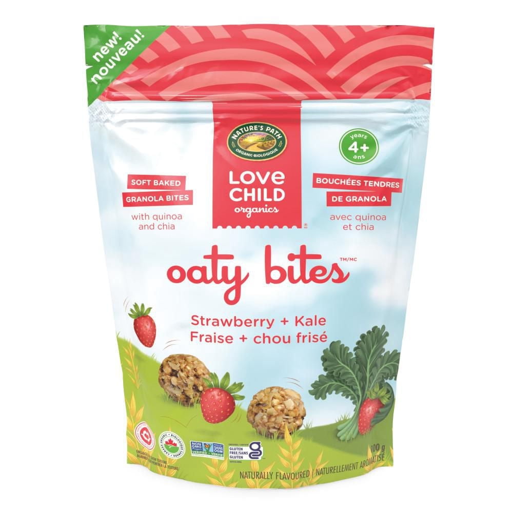 Bouchées collation fraise + chou frisé Oaty Bites Love Child Organics, 100 g, sac