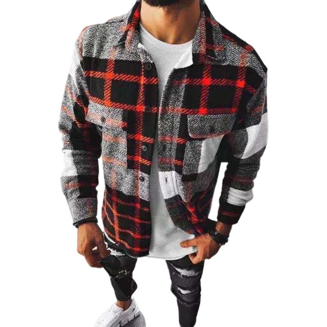 Innerwin Hauts à Manches Longues Blouse pour Hommes Chemise de Fête Ajustée Rouge Gris L