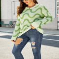 thumbnail image 4 of Wave Jacquard Contrast Color Pullovers for Women in Loose Knit, 4 of 8