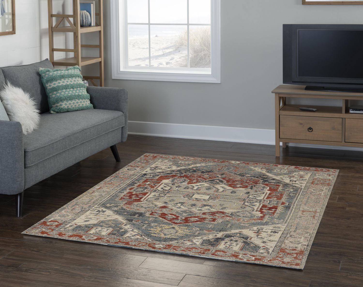 Tapis Grand Zéro Anlow ivoire & bleu de 5 pi x 7 pi 6 po