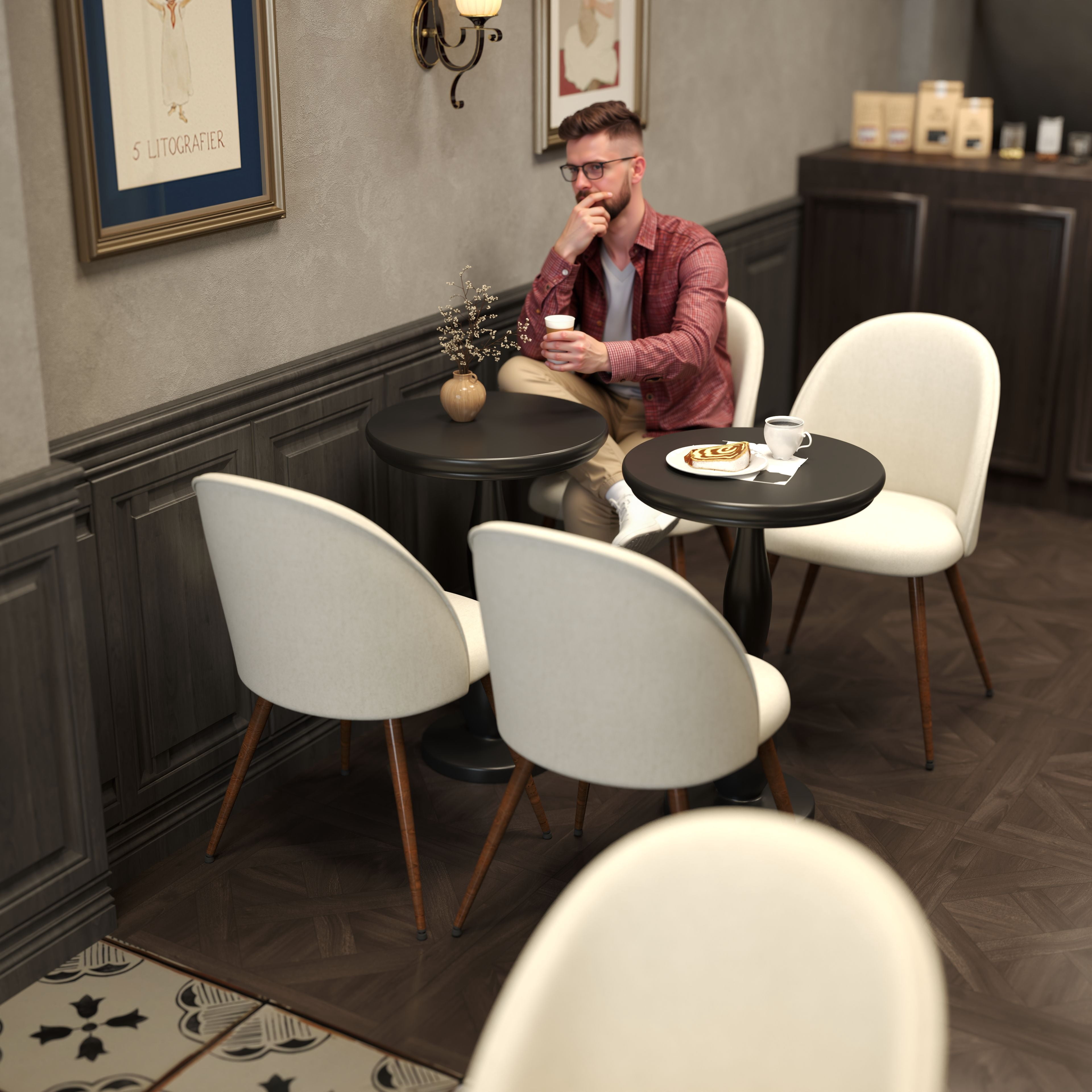Homy Casa Lot de 2 chaises de salle à manger rembourrées à dossier haut, style moderne, beige