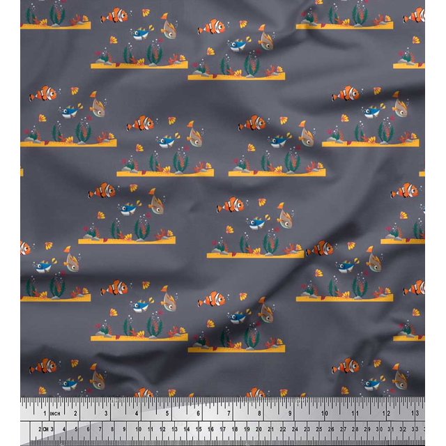 Soimoi Rayon Tissu Corail & Poisson Océan Tissu Imprimé 1 Yard 42 Inch Wide