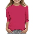 thumbnail image 1 of Plebaso Garçons Filles T-Shirts à Manches 3/4 Col Rond Blouse T-Shirt Basique Hauts Décontractés Unis T-Shirts Légers, 1 of 5