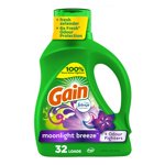 Gain Détergent de blanchisserie liquide, parfum de bière au clair de lune, 1.24 L, 32 charges, fraîcheur + Odour Fighting, laveuse à haute efficacité