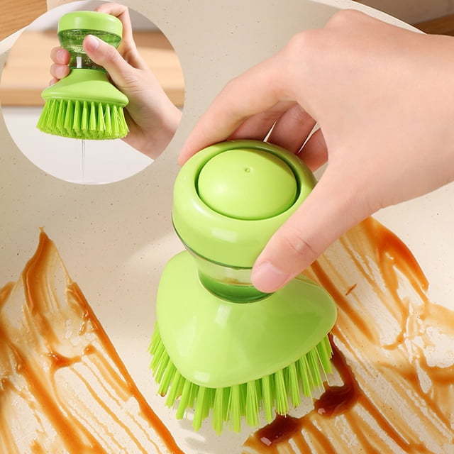 FHBVT Soap Dispensing Dish Brush Set with Drainage Base One-Click Soap Release Non-Scratch Nylon Bristles Comfort Grip for Pots Pans Sinks Kitchen Cleaning Easy to Store Home Culinary Tool
