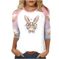 thumbnail image 2 of UPPADA Bunny T-Shirts de Pâques pour Femmes Lapin Oeuf Imprimé T-Shirts Manches 3/4 Col Rond T-Shirts d'Été Décontractés Mignons T-Shirts Graphiques Chandail Confortable Haut Rose,m, 2 of 5