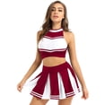 thumbnail image 1 of Oyolan Ensemble d'Uniforme de Cheerleader Sans Manches pour Femmes Adultes Jupe Plissée Mini Rouge Vin TG, 1 of 7