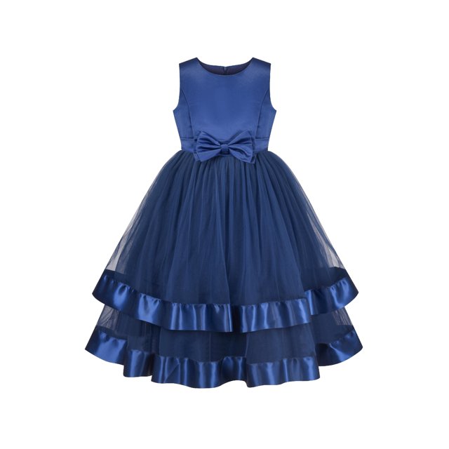 Robe de Fille Bleue Robe de Bal Mariage Fête Concours Formel Sans Manches 8 Ans