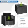 thumbnail image 4 of Costway 3PCS Patio Rattan Wicker Furniture Set Sofa Table W/Cushion Yard Black, 4 of 10