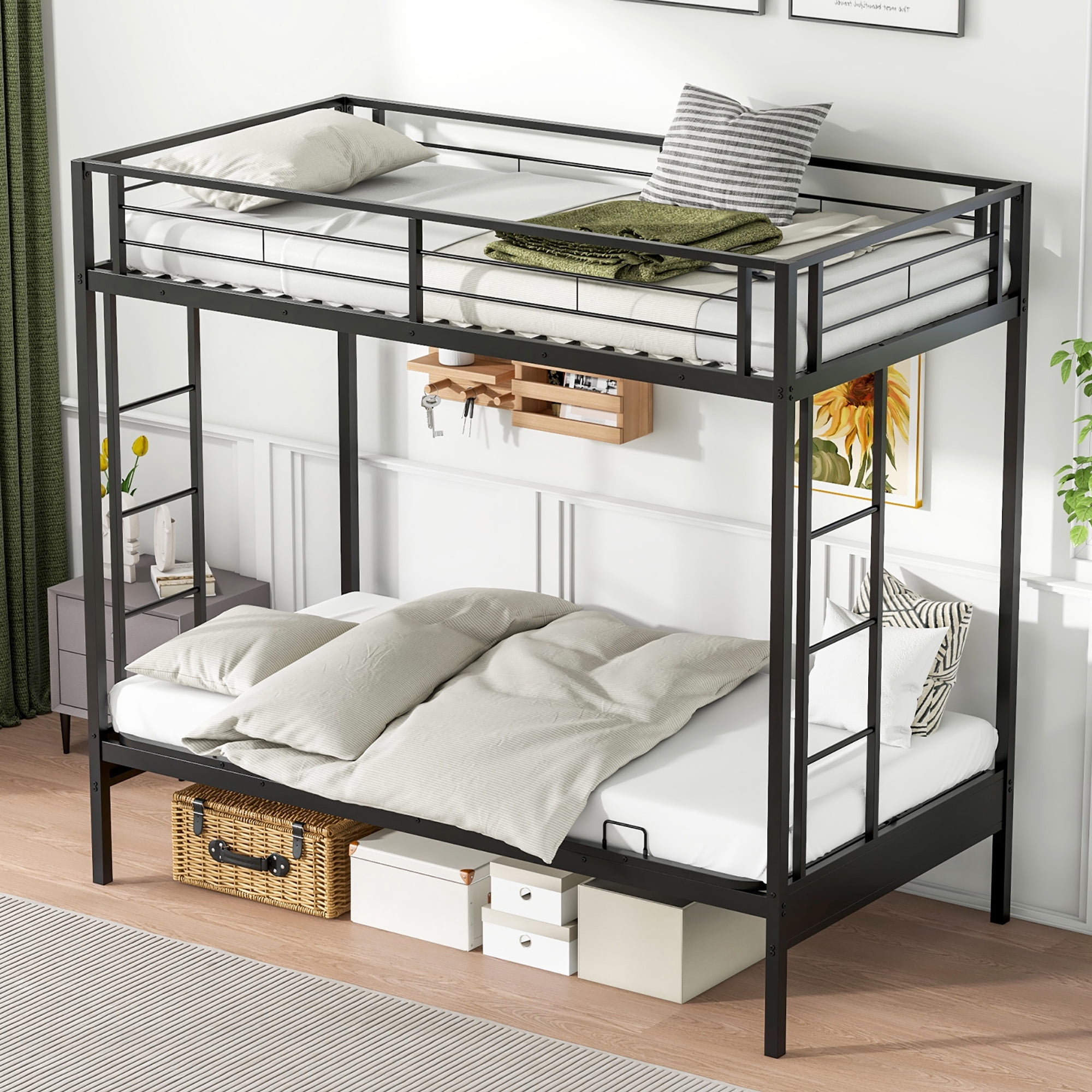 Gymax Twin Over Futon Bunk Bed Convertible Couch & Bed w/ Safety Guardrails