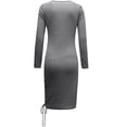 thumbnail image 5 of CEHVOM Women Pullover Long Sleeve Autumn Solid Casual V Neck Sweatshirt Drawstring Dress, 5 of 5