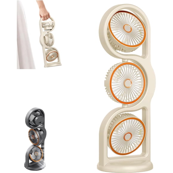 Portable Oscillating Tower Fan 360° Tilt and 105° Auto-Oscillation Small Desk Fan 5 Speeds USB Rechargeable Compact for Home Office Beige