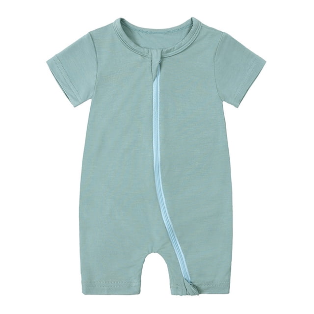 AherBiu Unisex Baby Clothes Short Sleeve Zip up Newborn Onesie Summer Crewneck Solid Color Rompers Outfits