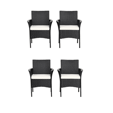 Patiojoy Chaise de Salle à Manger d'Extérieur en Rotin 4 Pcs, Chaise de Patio Rembourrée avec Fermeture Éclair, Noir