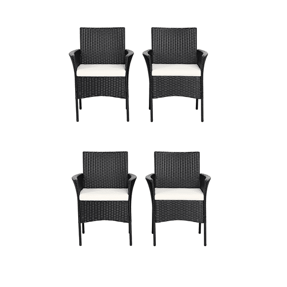 Patiojoy Outdoor 4 PCS Rattan Dining Chair Patio Cushioned Arm Chair w/Zipper Black