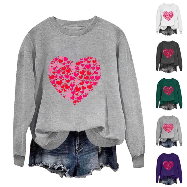 Yuyuzo Chandails en Molleton pour Femmes Décontractés Saint-Valentin Manches Longues Col Rond Ample Ajusté Mince Chandail Tops