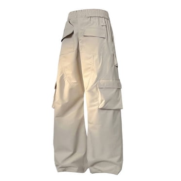 AherBiu Plus Size Men's Cargo Pants Trendy Elastic Waist Relaxed Fitted Pants with Multi Pockets Casual Hiking Work Pants