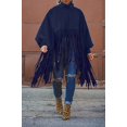 thumbnail image 3 of Haut à Franges à Col Montant à Manches Longues pour Femmes, Grande Taille, Poncho à Franges, 3 of 7