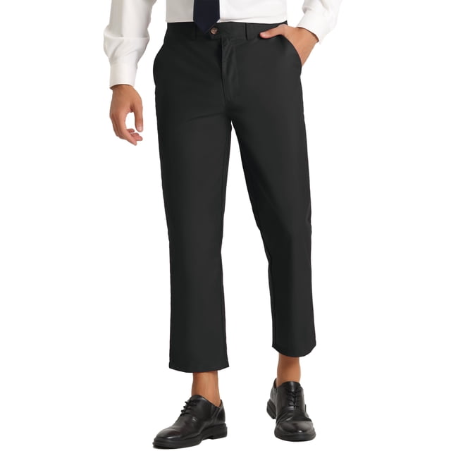 INSPIRE CHIC Men's Pants Solid Color Ankle Length Flat Front Trousers 32 Black