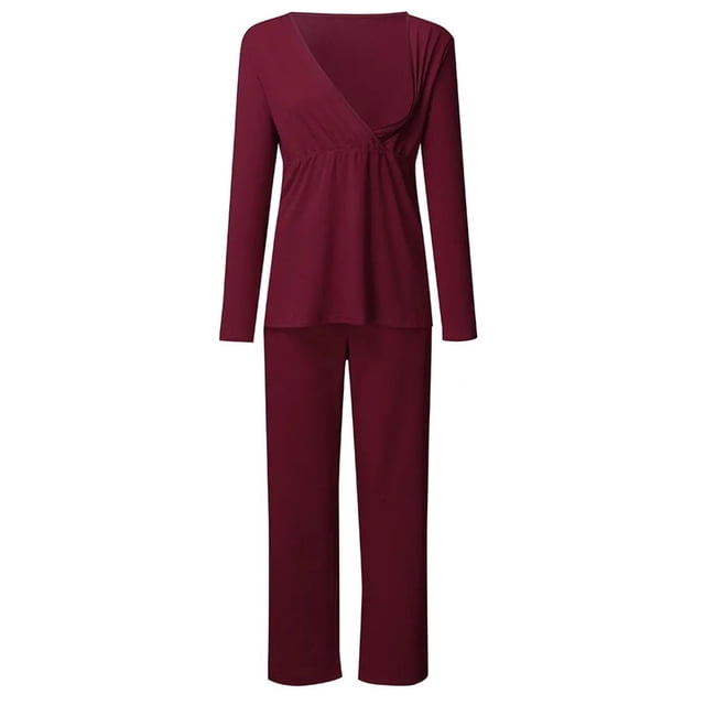 Ketyyh-chn99 Pyjama de Maternité Chandails de Grossesse Femmes Maternité Manches Longues Allaitement Bébé T-Shirt Hauts+pantalons Ensemble de Pyjama Costume Rouge,P