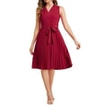 thumbnail image 1 of Unique Bargains Robe Plissée pour Femmes Sans Manches Col en V Ceinture Robe Midi Bordeaux S, 1 of 6