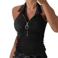 thumbnail image 1 of Timegard Womens Tank Top Ribbed Lapel V Neck Zipper Slim Comfy Sleeveless Going out Tee Summer Fashion, 1 of 7