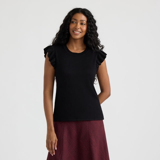 Mexx Women’s Crew Neck Knit Top with Ruffle Sleeves