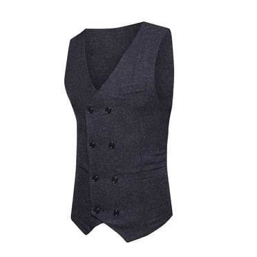 CEHVOM Men Woolen Double-breasted Vest Suit Retro Business Waistcoat
